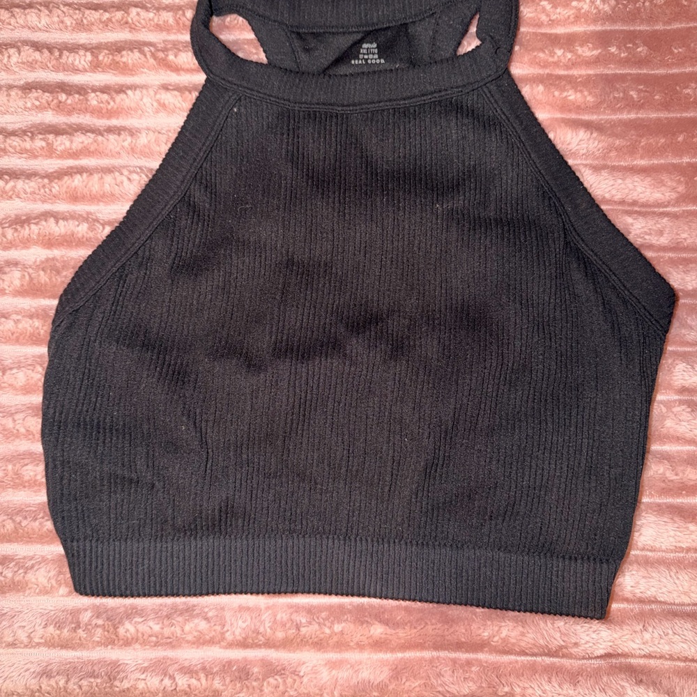 aerie Ribbed Black Crop Top